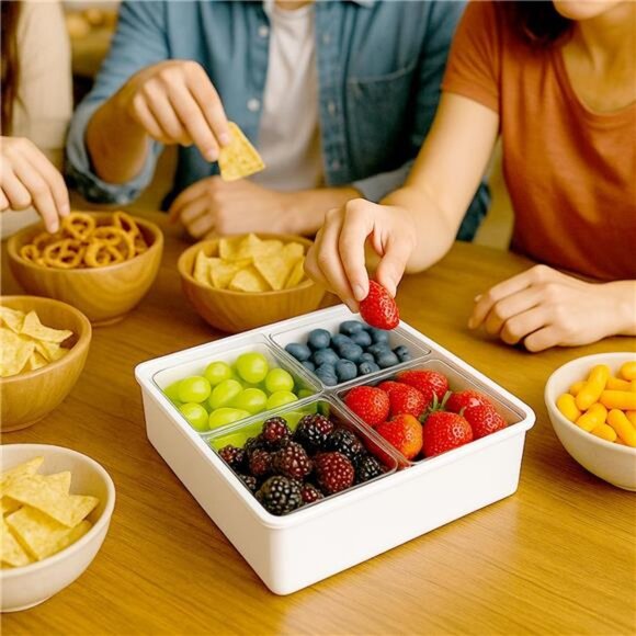 Snack Box 4 Compartment Airtight Serving Tray Portable Charcuterie Fruit Veggie - Picture 6 of 7